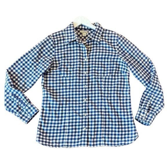 L.L. Bean blue plaid flannel button down size m - Picture 1 of 8